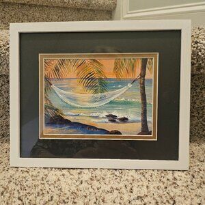 Framed Watercolor Island Art Print Maui Art. Signed by Rebecca Lowell